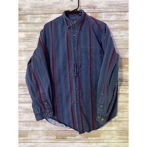 Route 66 Striped Long Sleeve Men Button Down Shirt Large Men 90s Y2K Blue Green​